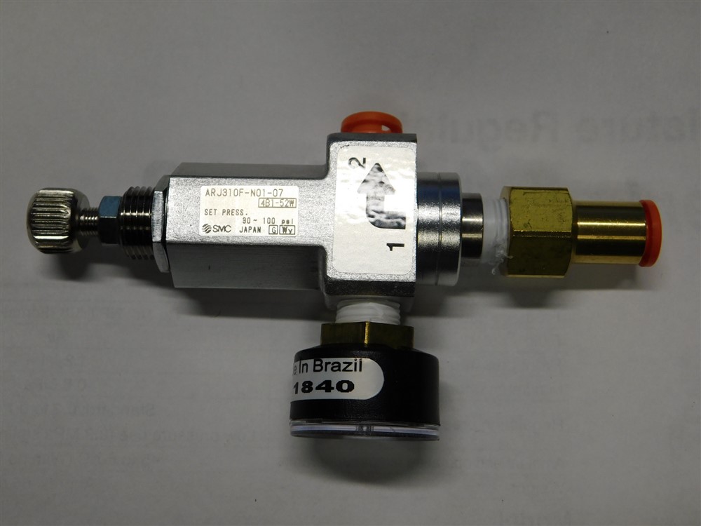 SMC ARJ310F-N01-07 1/4" Tube In to 1/4"Tube Out Miniature Regulator W/Gauge